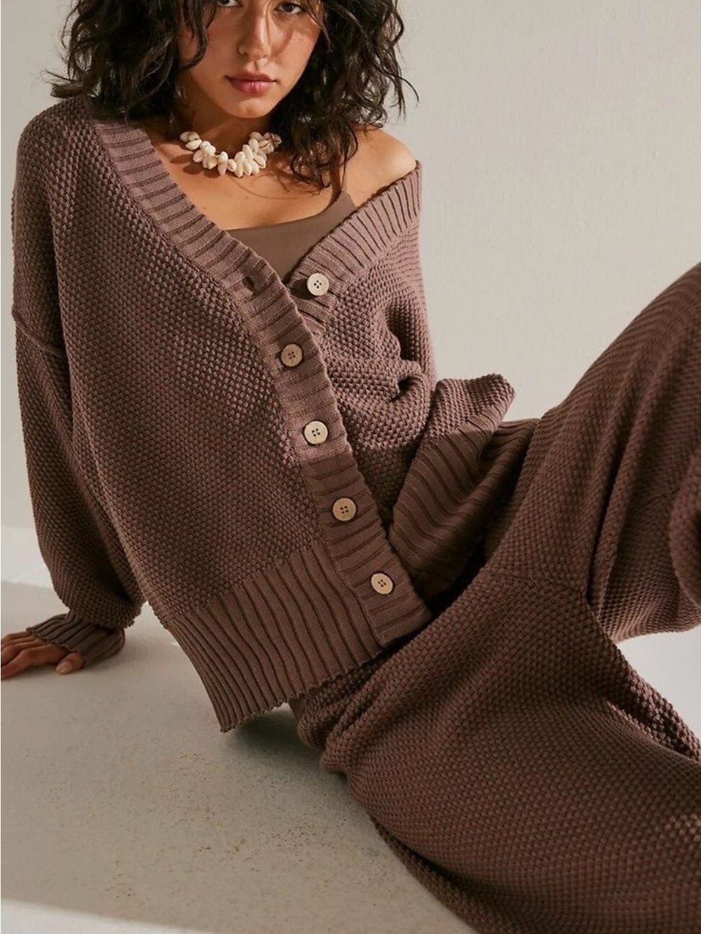 Free People on the Hailee Cardi Set Chocolate Brown